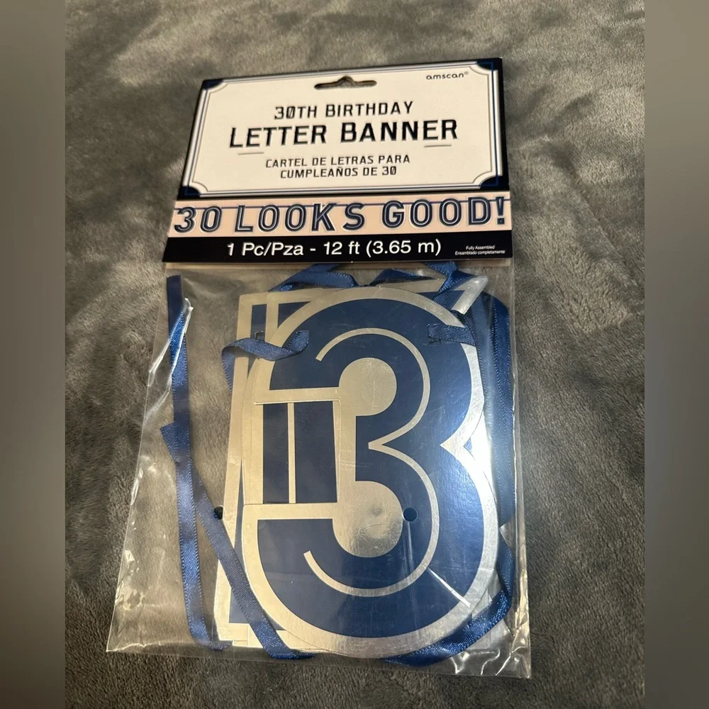 30th Birthday Party Decorations Banner Blue Silver 30 Looks Good Anniversary